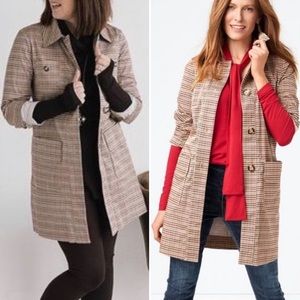 CAbi Medium Beige Houndstooth Pink Plaid Button Cotton Coat Sherlock Jacket 3734
